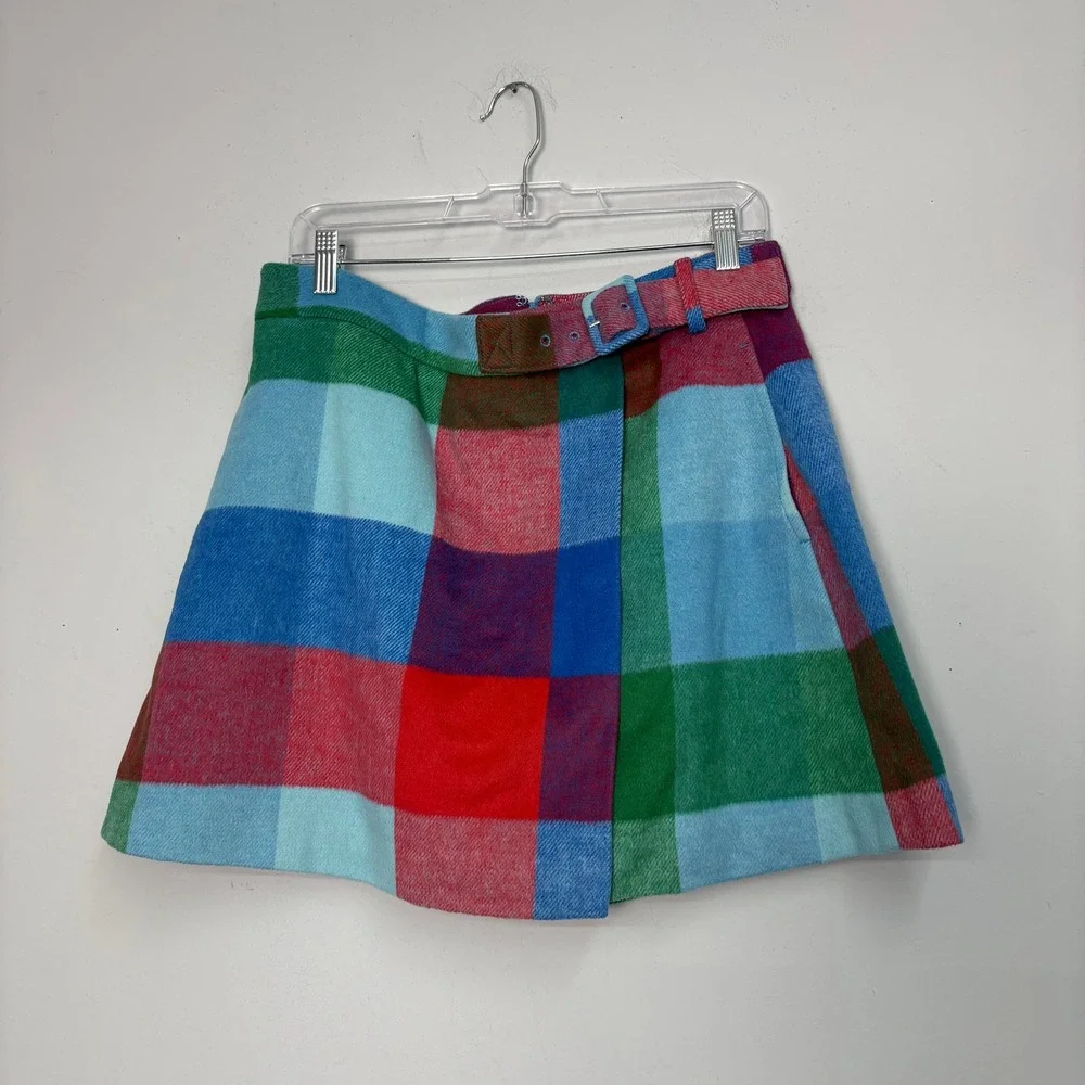 Free Assembly Womens Plaid Skirt Suit Set Viral L 12-14 Jacket Mini Wrap